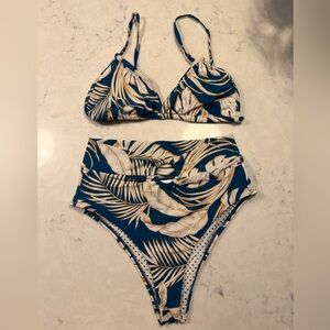 Body Glove Blue and White Leaf Print Bikini